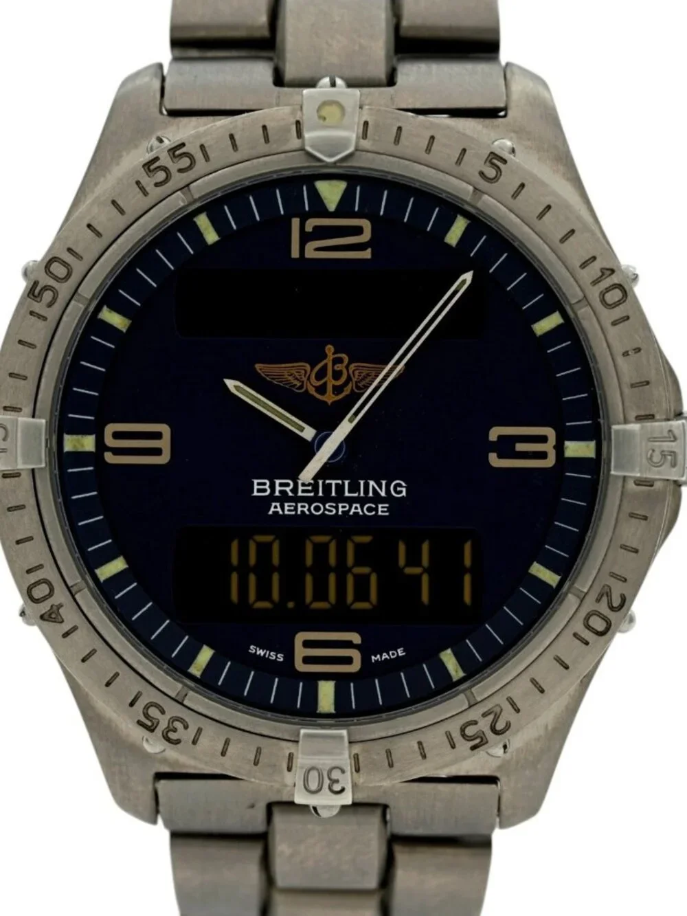 Breitling 40mm Men's Aerospace Titanium Multifunction Blue Dial Watch- E56062!
